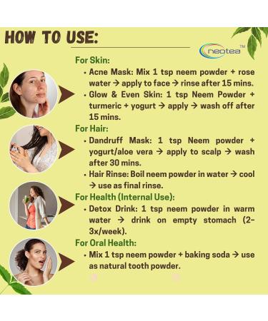 neotea Neem Leaf Powder 300 GM 10.58 OZ (Pack of 1) | 100% Pure & Natural | Fine Herbal Powder for Skin Hair & Wellness | No Additives or Preservatives - Buy Online on GoSupps.com