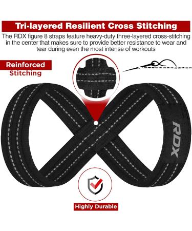 RDX Train Aid Strength Training | Figure 8 Cross Lifting Straps for Weightlifting | Padded Powerlifting Wrist Protection | Deadlift & Pull Up Grip for Men & Women - Black/Gray - Buy Online on GoSupps.com