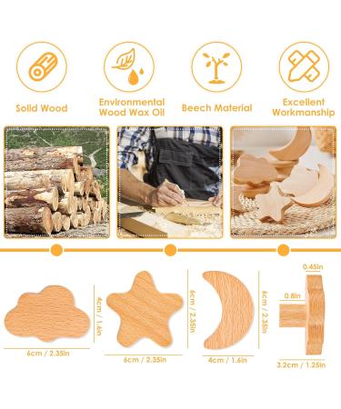 Akone Cabinet Buttons Set - 6 Wooden Star Moon & Cloud Knobs for Children's Furniture | Natural Decorative Drawer & Cupboard Hardware - Buy Online on GoSupps.com