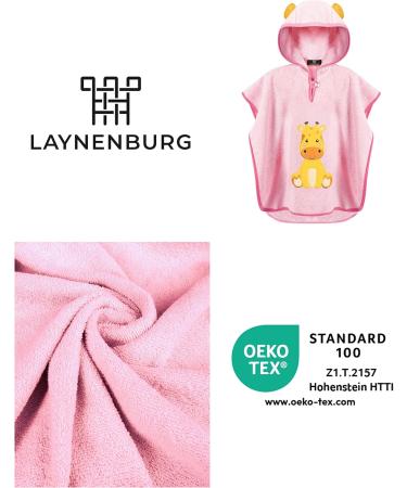 Laynenburg Premium Bathing Poncho for Kids | 100% Cotton Hooded Towel for Babies 1-3 Years - Oeko Tex Certified Pink Giraffe Design - Buy Online on GoSupps.com