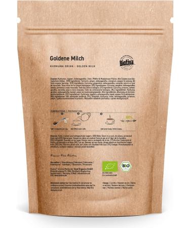 Lait d'Or Bio 100g - m lange d' pices ayurv diques - poudre - curcuma gingembre noix de muscade cannelle & poivre - contr l et mis en bouteille en Allemagne - Biotiva - Buy Online on GoSupps.com