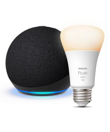 All-New Echo Dot (5th Gen, 2022 release) | Smart speaker with Alexa | Charcoal + Philips Hue White A19 Medium Lumen Smart Bulb, 1100 Lumens