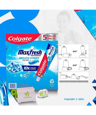 Max Fresh Mint Toothpaste Strips - 5 Tubes 36.5 oz Fights Cavities & Whitens Teeth + Toothpaste Squeezer & No-Mess Caps - Shop Now Internationally - Buy Online on GoSupps.com