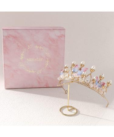 Rose Gold Princess Tiara for Girls - Handmade Butterfly Crown for Birthday, Performance, Catwalk - Crystal Hair Accessories - Buy Online on GoSupps.com