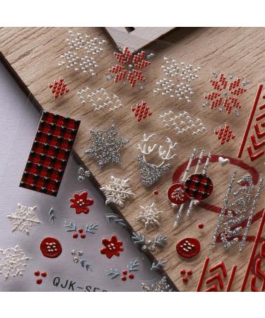 JMEOWIO 3D Embossed Christmas Glitter Nail Art Stickers Decals Self-Adhesive 5D Snowflake Xmas Winter Holiday Silver Red Nail Supplies Nail Art Design Decoration Accessories 4 Sheets - Buy Online on GoSupps.com
