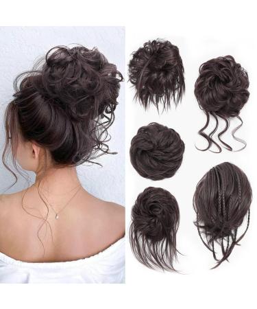 Fulang Hair 5/Pack hair part with rubber band large bun hair part wavy of course artificial hair hair tie women with hair updos hair extension messy bun hair parts (5 pieces/pack) (2/33#) - Buy Online on GoSupps.com