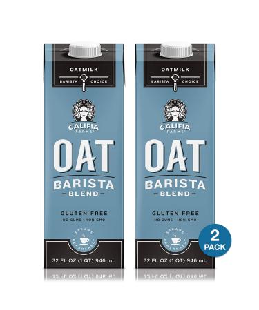 Califia Farms Unsweetened Oat Milk Barista Blend, 32 Ounce (Pack of 2)