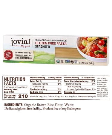 Jovial Spaghetti Gluten-Free Pasta | Whole Grain Brown Rice | Non-GMO | Lower Carb | Kosher | USDA Organic | Made in Italy | 12 oz (6 Pack) - Buy Online on GoSupps.com