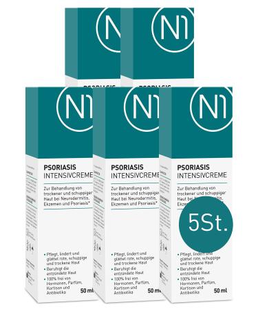 N1 Psoriasis intensive cream 250ml - eczema & neurodermatitis cream - soothes maintains relieves and smoothes red scaly inflamed & dry skin 5x50 ml