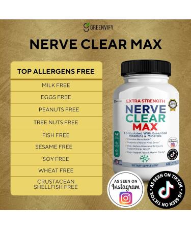 GREENVIFY Nerve Clear Max Extra Strength Essential Vitamins & Minerals Nerve Health Support 60 Capsules 30-Day Supply (3) - Buy Online on GoSupps.com