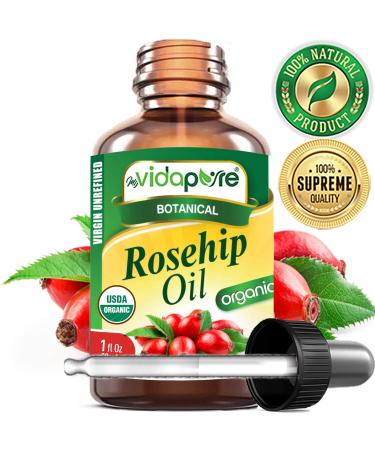 MYVIDAPURE Organic ROSEHIP OIL Certified Organic WILD GROWTH RAW Pure VIRGIN UNREFINED for Face, Body, Hair and Lip Care (1 Fl Oz) 1 Fl Oz (Pack of 1) - Buy Online on GoSupps.com