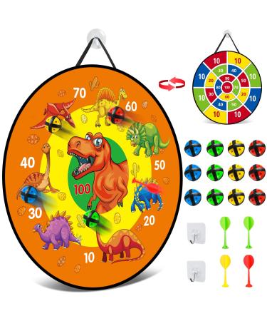Kizmyee 26''Dart Board Set for Kids, Dinosaur Themed Double Sided with 12 Sticky Balls,4 Darts, Indoor Outdoor Party Games Toys, Toys for 3 4 5 6 7 8 9 10 11 12 Years Old Boys Girls and Adults
