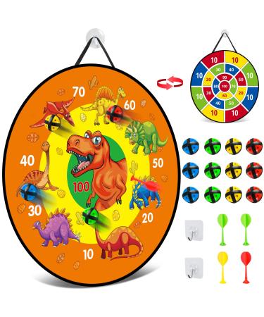 Kizmyee 26''Dart Board Set for Kids, Dinosaur Themed Double Sided with 12 Sticky Balls,4 Darts, Indoor Outdoor Party Games Toys, Toys for 3 4 5 6 7 8 9 10 11 12 Years Old Boys Girls and Adults