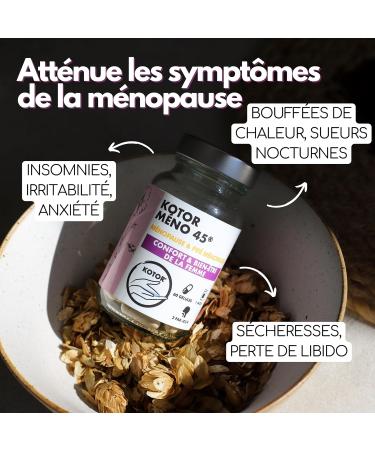 KOTOR MENO45 | Hot Flashes Night Sweats Libido Irritability Fatigue | Pre & Menopause | Hops + Maca + Flax Seeds + Vitamins E & C | 60 Capsules | Made in France - Buy Online on GoSupps.com