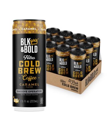 Blk & Bold Nitro Cold Brew | Smoove Caramel | Low Calorie | Zero Sugar | Fair Trade Certified Specialty Coffee | B Corp | Black Owned Business | 8 oz can (Pack of 12) 12 Count