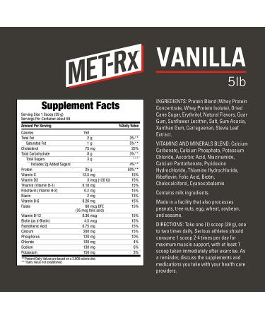 MET-Rx Natural Whey Protein Powder - Vanilla, 5 lb | 25g Protein, 5g BCAAs, Gluten-Free, Vitamins D & C - Ideal for PrePost Workout - Buy Online on GoSupps.com
