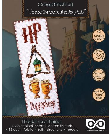 Three Broomsticks Cross Stitch Bookmark Kit DIY Hand Embroidery Set 2.36x7.70 in (6x19.5 cm) - Buy Online on GoSupps.com