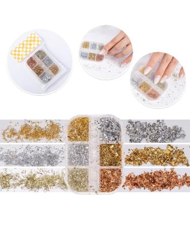 Buy Hoinco 12 PCs Metallic Gold & Silver Nail Art Foil Flakes - 2 Boxes Festival DIY Accessories - International Shipping Available - Buy Online on GoSupps.com