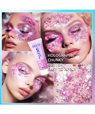 Prreal Body Glitter Gel 50ml - Long-Lasting Mermaid Sequins Chunky Glitter Kit for Festival and Birthday Makeup - Pink - Buy Online on GoSupps.com