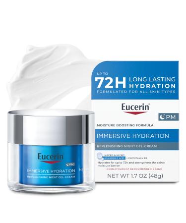 Eucerin Immersive Hydration Replenishing Night Gel Face Cream with Hyaluronic Acid and Provitamin B5 Ultra-Lightweight Face Moisturizer Reduces Look of Fine Lines and Wrinkles 1.7 Oz Jar
