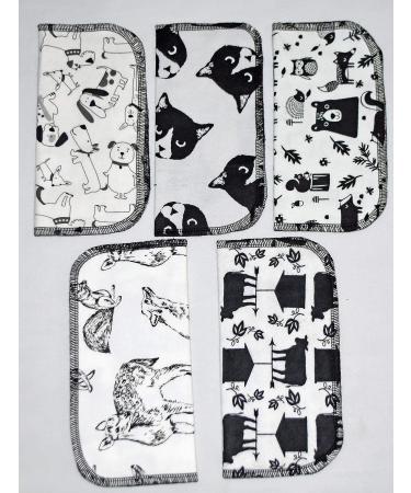 Set of 5 Black and White Animal Printed 2 Ply Flannel 8x8 Inch Little Wipes - Buy Online on GoSupps.com