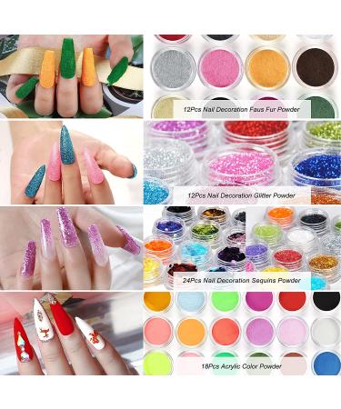 Acrylic Nail Kit with 78 Colors of Glitter Acrylic Powder and Liquid Monomer, Nail Tips and Acrylic Nail Brush Nail Art Tools for Nail Extension and Decoration 3D Manicure DIY Acrylic Nails 2 - Buy Online on GoSupps.com