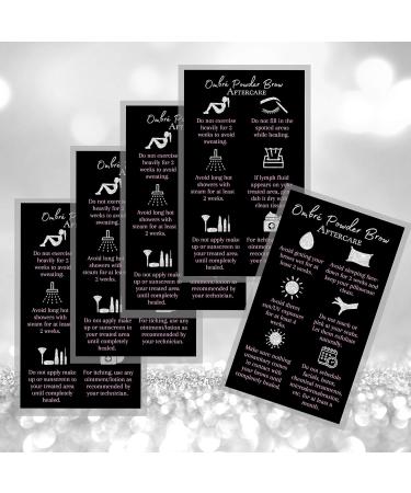 Ombre Powder Brow Aftercare Instructions Cards - Pack of 50 | 2x3.5 inches Business Card | Black Silver Glitter & Light Pink Design - Buy Online on GoSupps.com