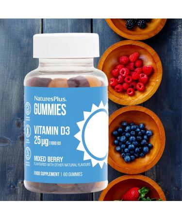 NaturesPlus Gummies Vitamin D3 1000 IU - 60 Gummies Mixed Berry - Promotes Bone Health & Immune Function - Vegan Gluten Free Non-GMO - 60 Servings 60 Count (Pack of 1) - Buy Online on GoSupps.com