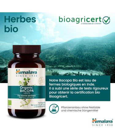 Himalaya Organic Bacopa (Brahmi) Monnieri Nootropique base de plantes vigilance mentale la m moire la cognition 750 mg 60 caplets base de plantes approvisionnement de 60 jours - Buy Online on GoSupps.com