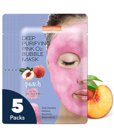 PUREDERM Deep Purifying Pink O2 Bubble Mask 0.88oz x 5ea Korean beauty Bubble mask Cleansing foam Cleanser Purifying mask Peach Nourishing Sebum control Face toxin Charcoal 5 Count (Pack of 1)