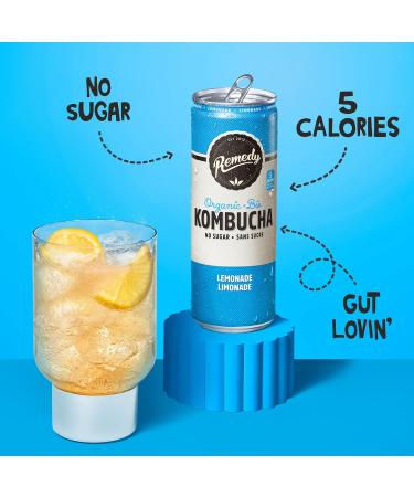Remedy Kombucha Sugar-Free Organic Drink Sparkling Low Calorie Gut Health Beverage - Lemonade - 355 mL Can 24-Pack - Buy Online on GoSupps.com