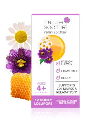 Nature Soothie Relax Soothie Honey Lollipops with Herbal extracts That Support Calmness & Relaxations - Passionflower & Chamomile Extract (12 Lollipops) 12 Count (Pack of 1)