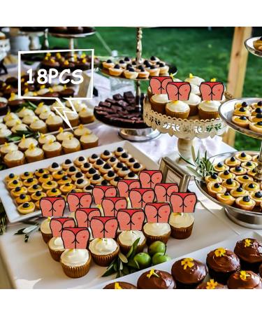 18pcs Red Glitter Dessert Cupcake Topper for Kiss the Ass XOXO Red Lip Theme Decor Supplies Lady Woman Girls Happy Birthday Bachelor Wedding Party Decoration - Buy Online on GoSupps.com