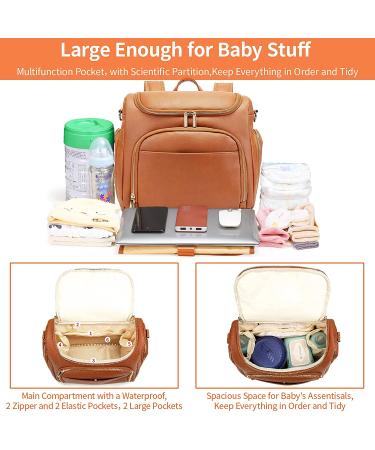 Beaulyn Leather Diaper Bag Backpack - 5-in-1 Travel & Tote w/Changing Pad | Large Capacity Brown - Buy Online on GoSupps.com