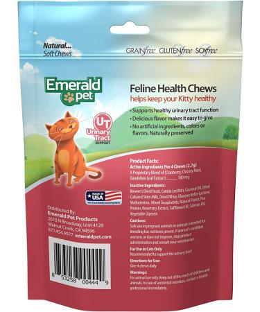 Emerald Pet Feline Health Chews UT Support - Grain-Free Cat Supplements with Cranberry for Urinary Tract Health - 2.5 oz Single Pack - Made in USA - Buy Online on GoSupps.com