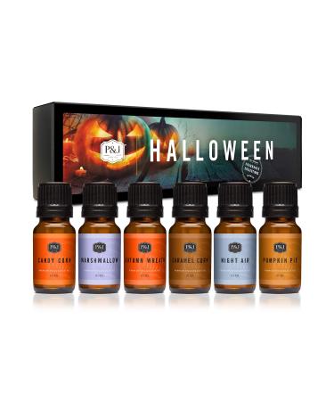 Halloween Set of 6 Premium Grade Fragrance Oils - Autumn Wreath, Pumpkin Pie, Candy Corn, Marshmallow, Night Air, Caramel Corn