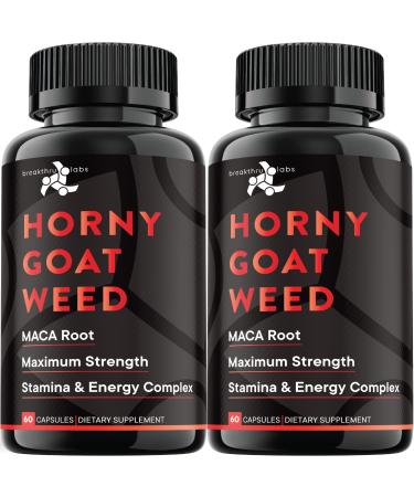 Horny Goat Weed by Breakthru Labs 1000mg Max Strength - Maca Root, Ginseng, Tongkat Ali Root, Saw Palmetto, L-Arginine - USA Made - Stamina and Energy Complex - 2-Pack 120 Count