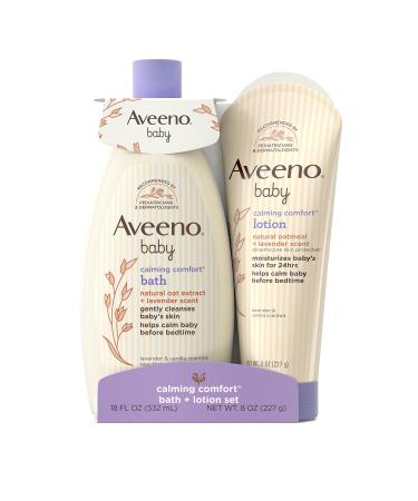 Aveeno Baby Calming Comfort Bath & Lotion Set, Night time Baby Skin Care Products with Natural Oat Extract, Lavender & Vanilla Scents, Paraben-Free, 2 Items - Buy Online on GoSupps.com
