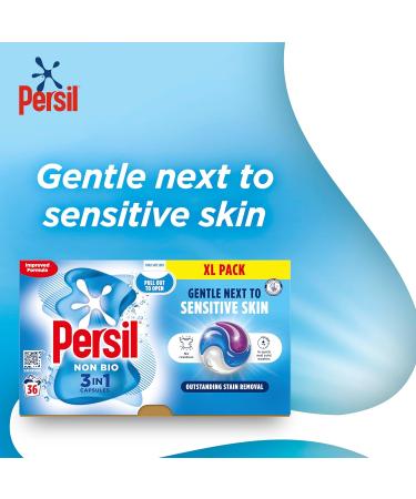 Persil Non Bio 3 in 1 Washing Capsules laundry capsules gentle next to sensitive skin for outstanding stain removal in quick & cold washes 108 washes (3x 36) - Buy Online on GoSupps.com