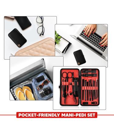 Kichly 18-Part Manicure Set for Women & Men - Nail Tools & Accessories with Travel Case - Nail Clip Set & Scissors (Red/Black) - Buy Online on GoSupps.com