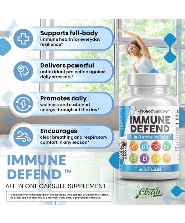 Immune Defense Support Supplement 8 in 1 w/ Zinc 50mg Quercetin Vit C 1000mg Vitamin D3 5000 IU Elderberry Turmeric Curcumin Ginger Echinacea - Immunity System Booster Adults Vegan - 60Ct (2) - Buy Online on GoSupps.com