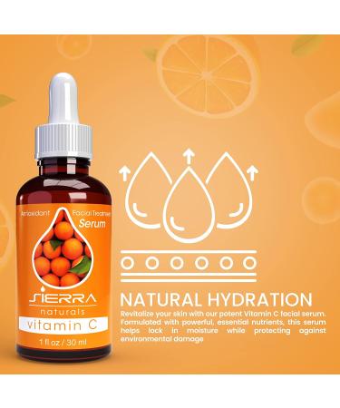 Sierra Naturals Vitamin C Serum for Face - Anti-Aging Oil with Hyaluronic Acid Retinol & Vitamin E - 1oz Pure Facial Serum to Reduce Wrinkles & Lift Skin - Buy Online on GoSupps.com