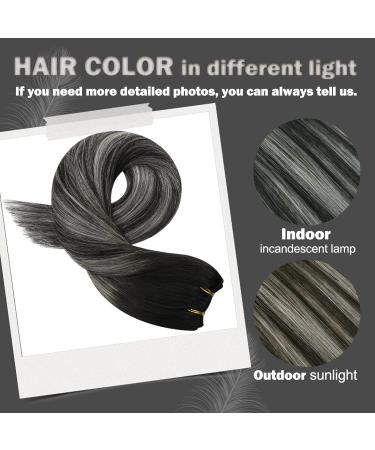 Moresoo Black and Silver Ombre Human Hair Weft Extensions 18 Inch - 100g #1B/Silver Real Sew-in Hair - Buy Online on GoSupps.com
