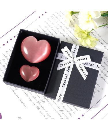 Soothing Pink Cat's Eye Crystal Heart Worry Stones Set for Reiki & Meditation - 2Pcs (3cm & 4.5cm) | Healing Gemstone Gift - Buy Online on GoSupps.com