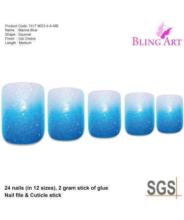 Shop Bling Art Blue Gel Ombre French Squoval False Nails - 24 Elegant Fake Nails for Instant Glam - International Shipping Available - Buy Online on GoSupps.com