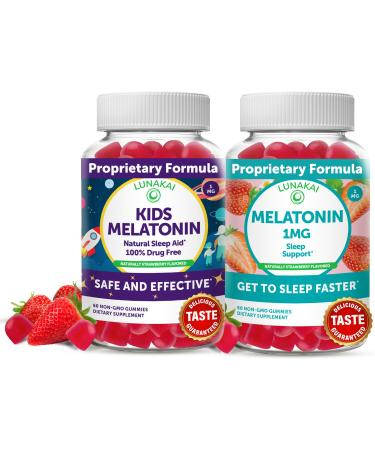 Lunakai Kids Melatonin and Melatonin 1mg Gummies - Tastiest Proprietary Formula - Low Dose Gummy with Sleep Aid Vitamins - Chewable Natural Vegan Supplement for Sleeping - 60 Day Supply