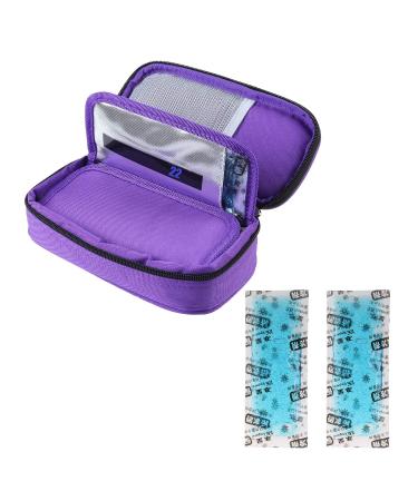 Temperature Display Medical Travel Cooler Bag with Ice Gel Insulin Cooling Case Diabetic Cooler Bag Syringes Chill (Purple)