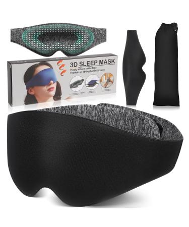 3D Sleep Mask for Women Men Light and Soft Eye Mask for Sleeping Sleeping Mask Light Blocking for Traveling Flying Sleep Eye Mask with Adjustable Strap Black