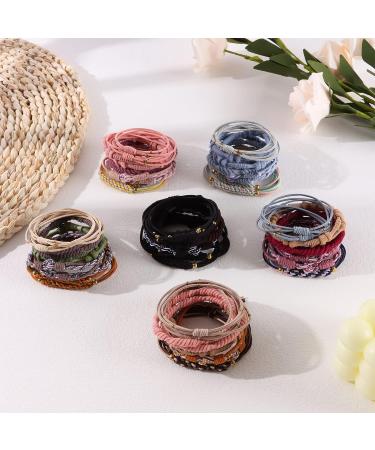 FINZOR 40Pcs Bohemian Morandi Hair Ties Set - Elastic Bracelets for Women - Ideal for Thick Hair and Ponytails - Mother's Day Gift - Colorful - Buy Online on GoSupps.com