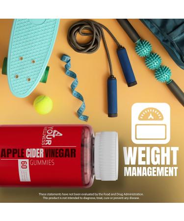 4 Your Wellness Apple Cider Vinegar Gummies 1000mg All Natural Kosher Gelatin-Free Gluten-Free Vegan Non-GMO (60 Count (Pack of 1)) - Buy Online on GoSupps.com